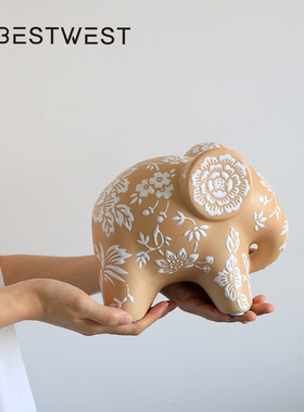 宋代美学大象陶瓷摆件新中式复古客厅桌面装饰品高档玄关乔迁礼物