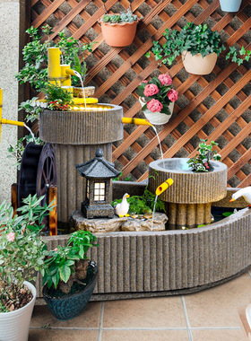 假山鱼池流水摆件循环水系室内角落阳台庭院花园喷泉造景庭院造景