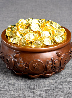 紫铜八宝聚宝盆摆件铜器工艺品家居办公室装饰品店铺开业摆放