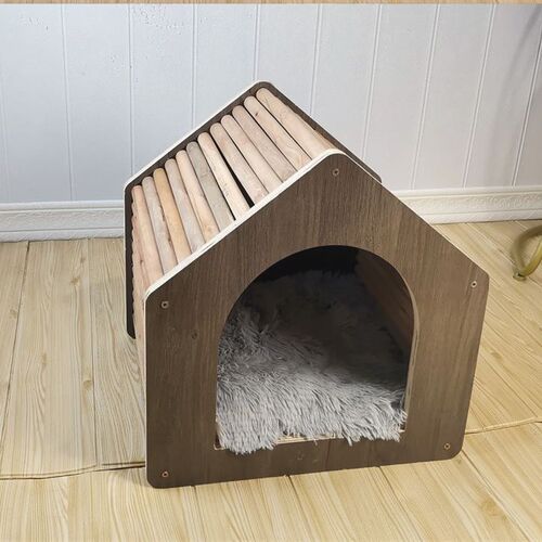 可拆卸木质猫屋狗屋实木猫窝宠物小木屋室内外别墅四季通用款猫窝 - 图1