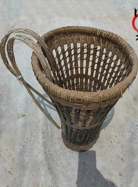 民俗老物件e背篓竹篮子农村旧货鱼篓采茶篓农家乐民宿怀旧装饰摆
