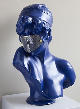 现代涂鸦黑色雕塑雕像大卫树脂石膏像女孩人物艺术头像酒吧摆件