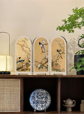 新中式卧室屏风桌面摆件客厅覆古艺术玄关电视柜摆画 画高级感装