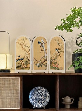 新中式卧室屏风桌面摆件客厅覆古艺术玄关电视柜摆画 画高级感装