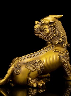 纯黄铜谛听摆件地藏王坐骑独角神兽铜貔貅地听客厅办公室手工摆件