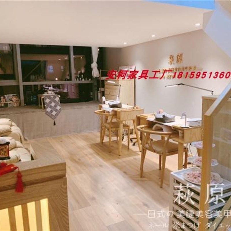 日式简约实木单双人美甲桌美甲台经济型简易美甲桌子椅子 - 图3