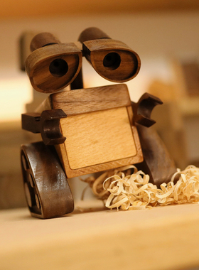 复古in创意g实木机器人瓦力伊娃摆件可爱新婚礼物情侣新年礼品精
