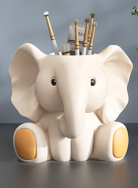 可爱大象化妆刷收纳摆件梳妆台口红眉笔办公室笔筒桌面生日礼物