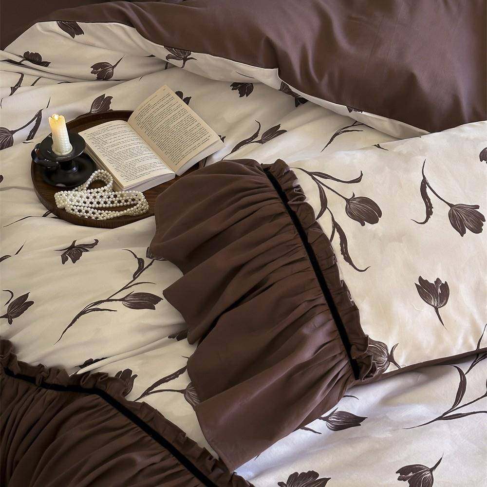 法式复古风长绒棉磨毛四件套加厚花卉数码印花被套花边床品,淘宝优惠券,粉丝福利购,淘宝优惠卷