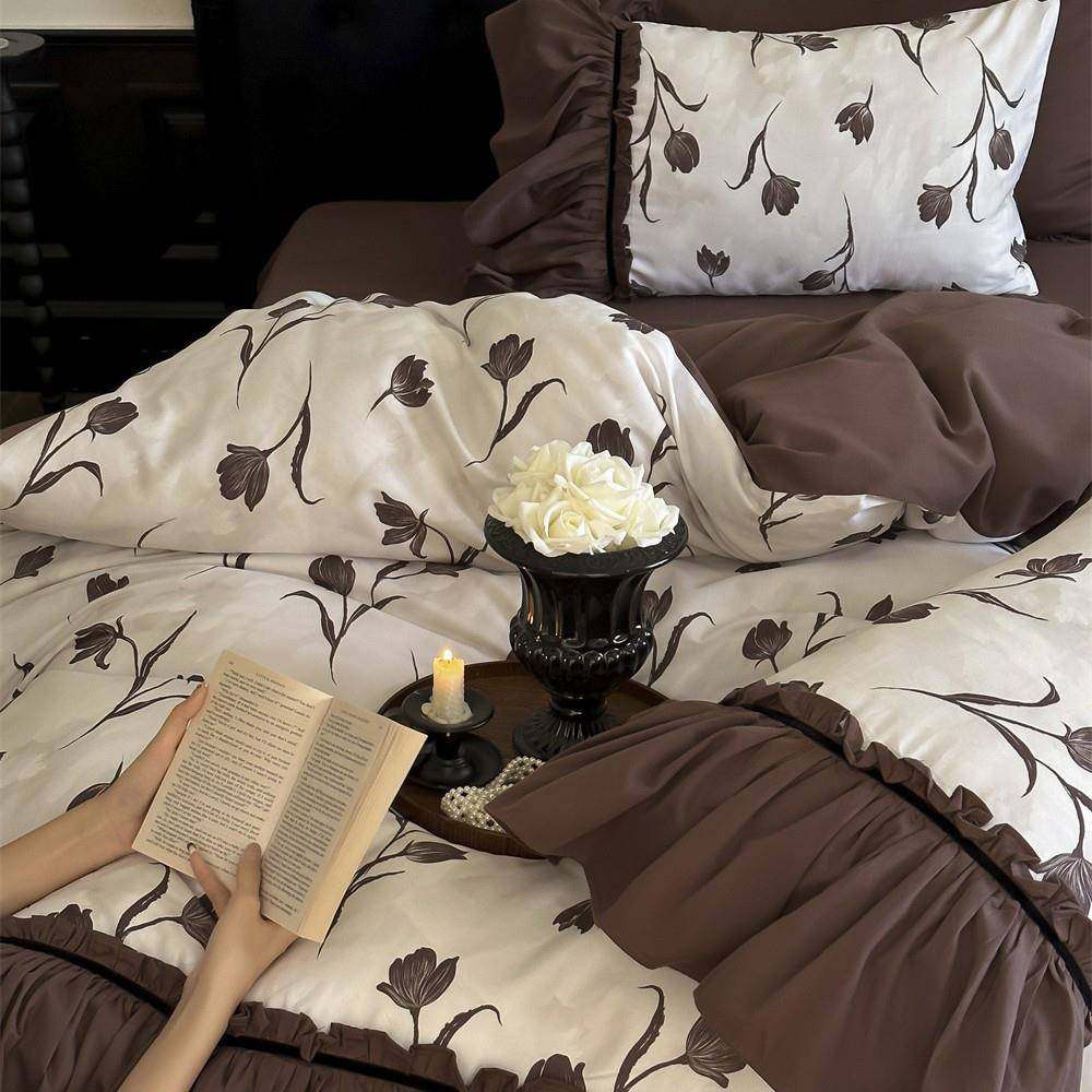 法式复古风长绒棉磨毛四件套加厚花卉数码印花被套花边床品,淘宝优惠券,粉丝福利购,淘宝优惠卷