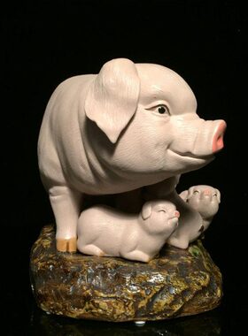 石湾公仔陶瓷猪摆件家居客厅玄关电视柜十二生肖装饰品新居送礼品