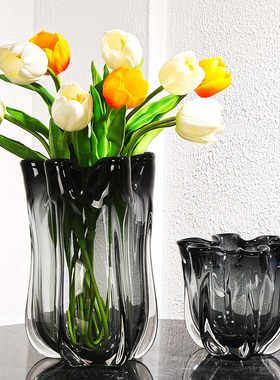 轻奢琉璃加厚玻璃花瓶大号花器摆件餐桌样板房客厅电视柜简约摆设