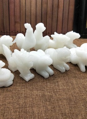 白玉石十二生肖摆件鼠牛虎兔z龙蛇马羊猴鸡狗猪客厅家居玉摆设