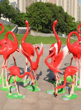 仿真火烈鸟摆件玻璃钢动物鸟婚庆公园林景观水池庭院草坪装饰小品