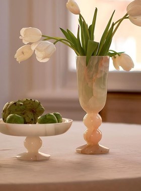 DoDo法式轻奢天然玉石托盘别墅样板间装饰摆件家用桌面收纳果盘