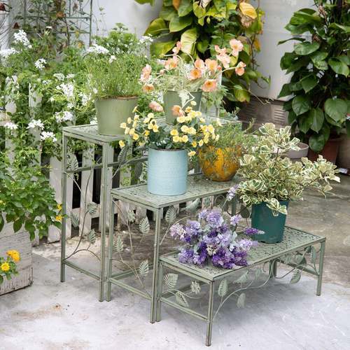 美式复古铁艺小鸟多层花架户外花园阳台庭院三层花盆架盆栽置物架 - 图2