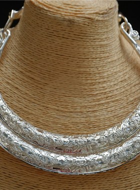 中国民族风特色少数民族藏银景颇族苗族银饰M项圈复古舞蹈配饰演