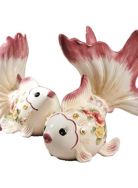 陶瓷亲吻鱼结婚礼物嘟嘟鱼情侣摆件节庆有余开业乔迁赠Z礼新房装