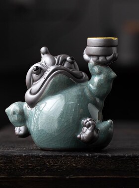 招财金蟾茶宠可养小摆件茶桌x茶盘配件功夫茶具创意哥窑装饰品茶
