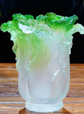 琉璃百财笔筒摆件白菜家居书房办公室桌面礼物送教师领导高档礼品