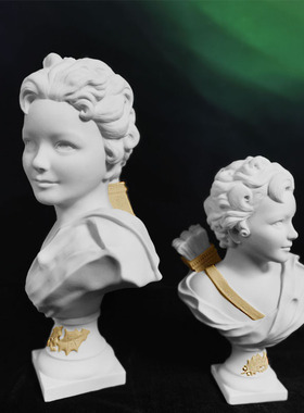 欧式人物砂岩雕塑摆件样板房间酒店卧室客厅少女丘比特头像装饰品