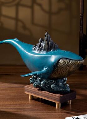 鲸金山黄铜客厅家居创意摆件玄关轻奢高档家居装饰品送人礼物