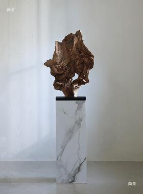 侘寂风枯木雕塑造型新中式桌面摆件玄关茶室风化木根雕落地摆件