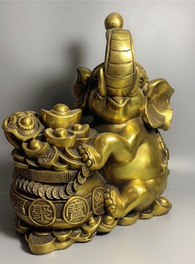 黄铜大象聚宝盆摆件店铺办公桌客厅家居工艺装饰品礼品