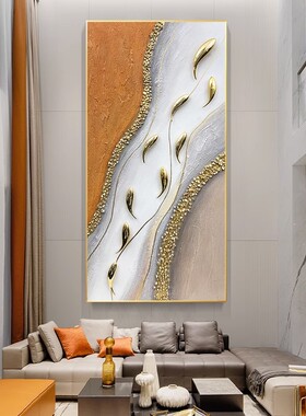 九鱼图抽象简约手绘油画入户玄关餐厅装饰画现代轻奢走廊过道挂画