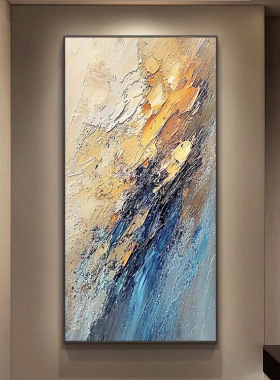 原创《诗意盎然》手绘现代玄关入户走廊简约立体肌理油画客厅画