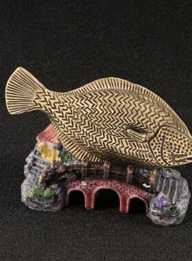 仿古玩做旧大比目鱼黄铜摆件海洋生物金属模型摆设展示收藏工艺品