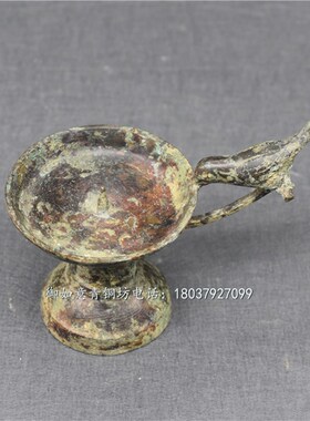 汉光仿古青铜器小鸟铜蜡台包浆自板代皮锈到年代古玩送老然收藏品