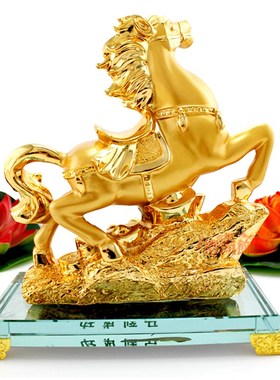 汽车摆件电脑桌电视柜成饰品摆设马到装功十二生肖马大号金摆马件