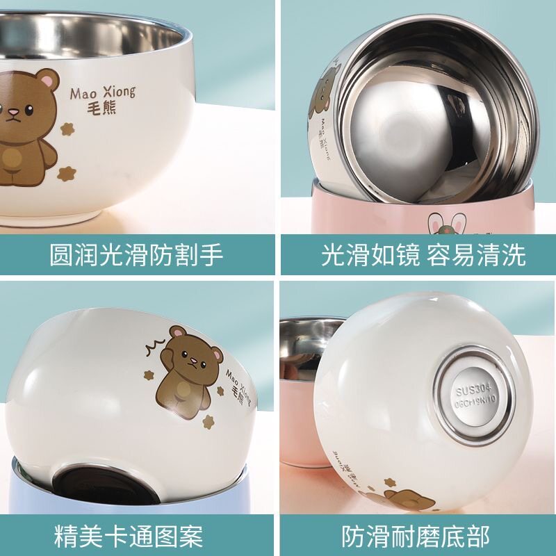 304不锈钢儿童碗家用宝宝辅食碗双层隔热防烫摔汤碗吃饭专用碗