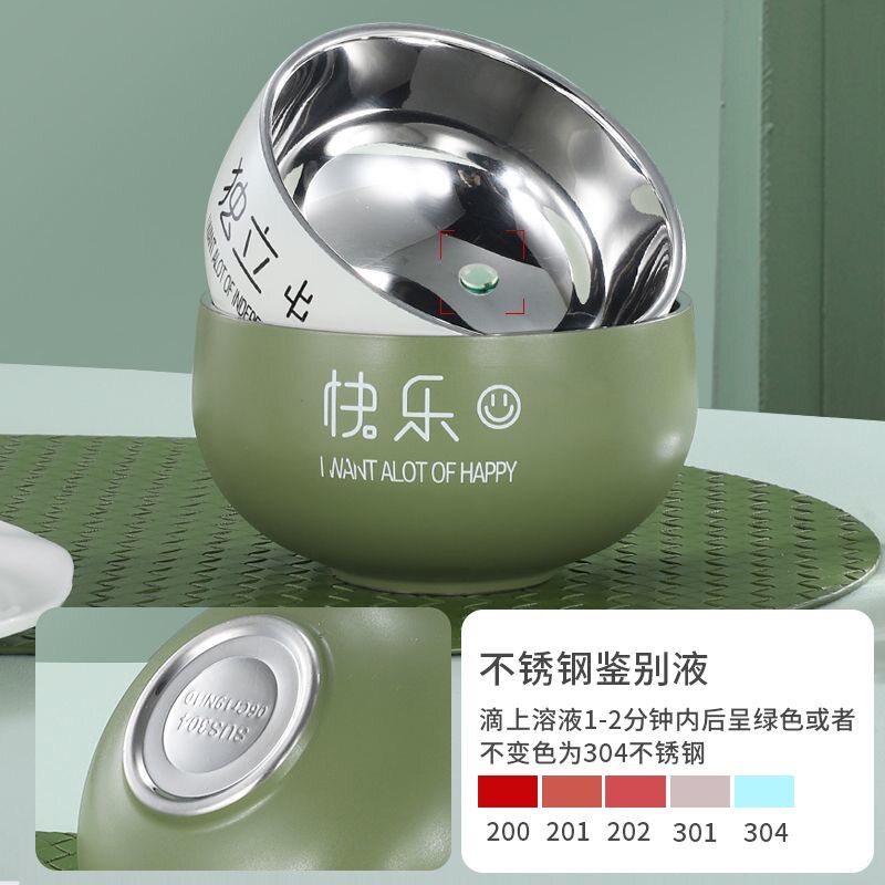 磨砂304不锈钢双层饭碗食品级家用儿童防烫汤碗学生宿舍成人大碗