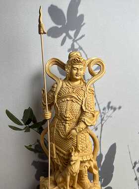 桧木黄杨木雕杨戬二郎神真君人物神像客厅摆件手把件哮天犬工艺品