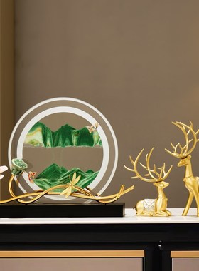 创意小池流沙画摆件客厅办公室装饰摆件高级感玻璃动态解压装饰品