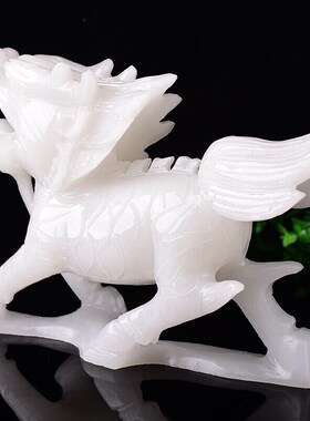 白玉麒麟摆件天然真玉石雕刻看家护院家居玄关店铺公司装饰品摆放