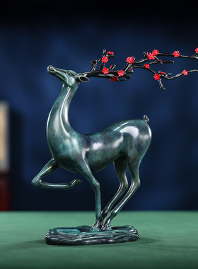 黄铜一路平安鹿摆件梅花鹿家居客厅玄关办公室桌面工艺礼品摆设