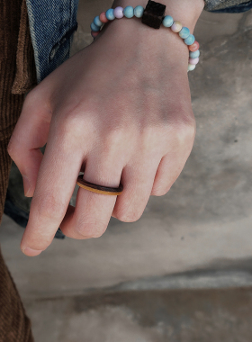 T-Sailf[焦糖]拼木戒指 欧美复古男款素圈指环 情侣个性手工定制