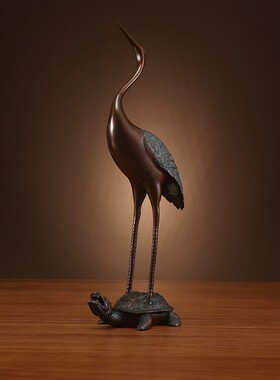 黄铜龟鹤铜摆件长寿龟鹤仙鹤家居礼品送老人中式贺礼桌面装饰摆设