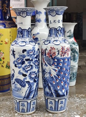 陶瓷落地大花瓶釉下彩手绘青花瓷花开富贵大摆件酒店开业礼品摆件
