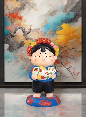 唐小圆簪花国潮树脂工艺品可爱风文创门店玄关门口装饰创意摆设