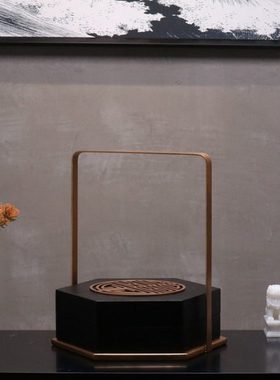 新中式创意铁艺金属木装饰盒提篮摆件样板间酒店会所艺术软装饰品