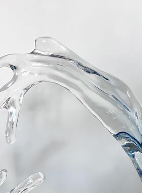 现代透明雕塑浪花风生水起摆件酒柜酒店玄关客厅电视柜艺术装饰品