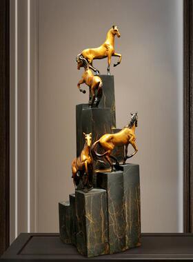 现代铜雕步步高升登高马摆件 金属黄铜摆件动物礼品厂家家具中式
