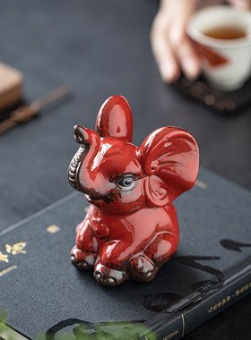中国红喜庆大象摆件陶瓷小动物工艺品创J意家居桌面电视柜装饰礼