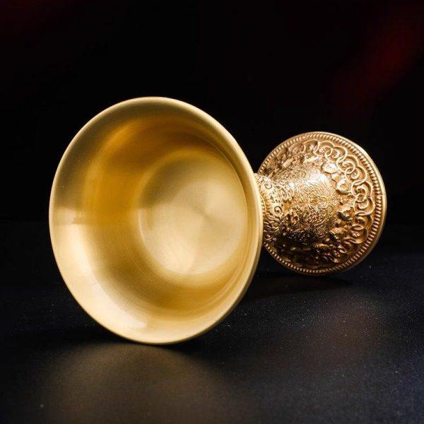 尼泊尔纯铜八吉祥雕花护法杯家用供具黄铜贡酒杯供护杯供茶杯大号,淘宝优惠券,粉丝福利购,淘宝优惠卷