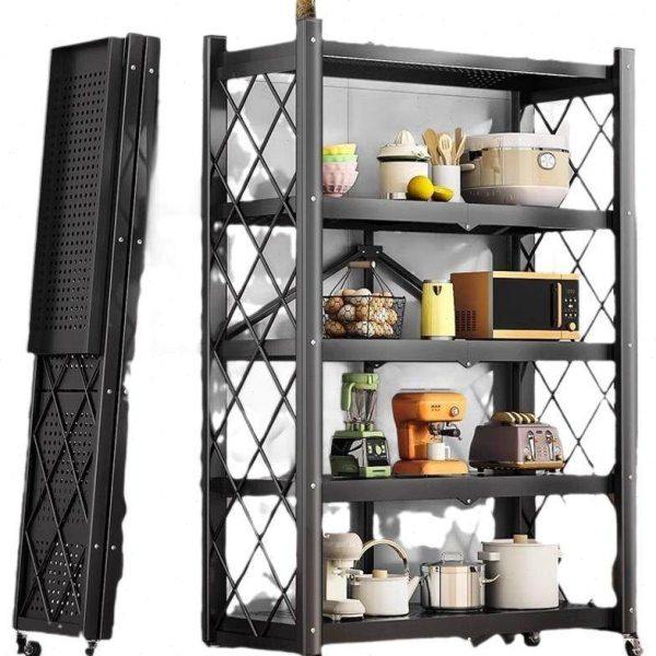 免安装厨房置物架落地多层折叠收纳架烤箱锅具微波炉货架储物架子,淘宝优惠券,粉丝福利购,淘宝优惠卷