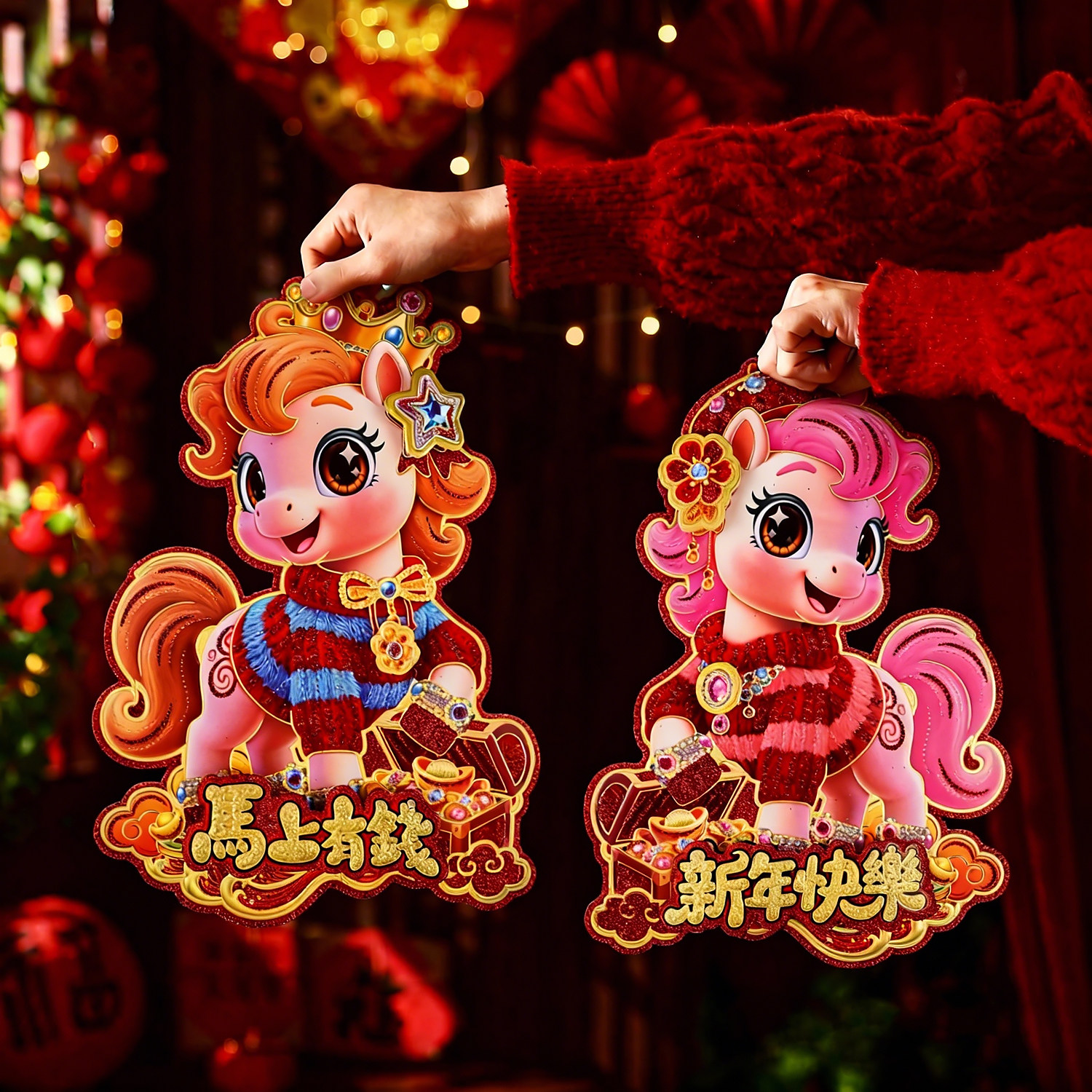 2026新年马年春节立体福字门贴新款过年生肖对贴纸窗花墙贴画装饰